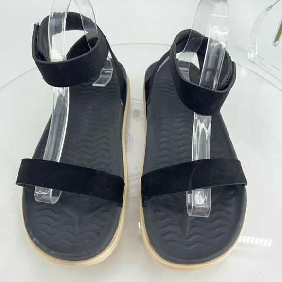 Native Juliet Shell Sandals Women's Size 10 Black Platform Ankle Strap Flat - Picture 4 of 14